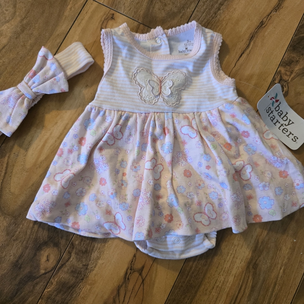 Baby Starters Pink Butterfly Dress and Headband Set